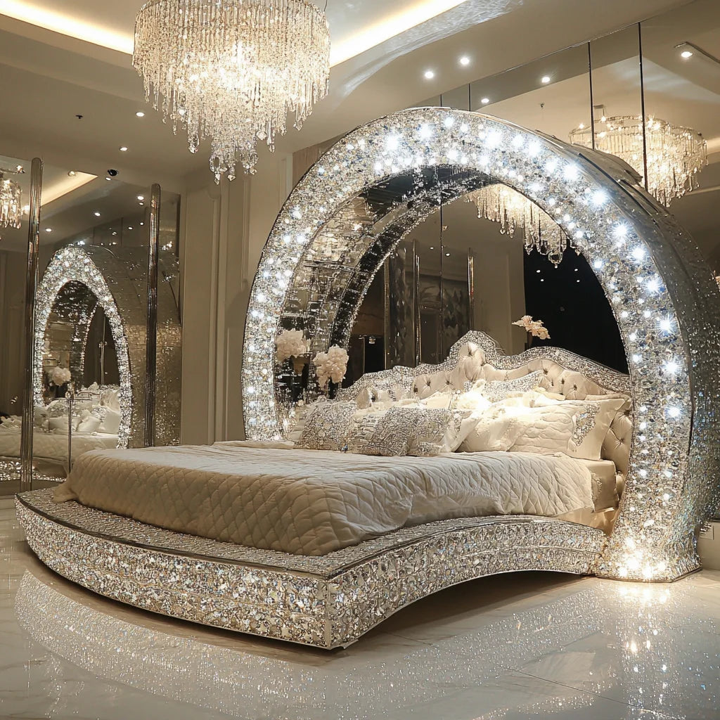 A Modern Luxury Diamond Crystal Bedroom Wooden Frame Bed Queen/King Size Designer Furniture for Home or Hotel for Villas Halls