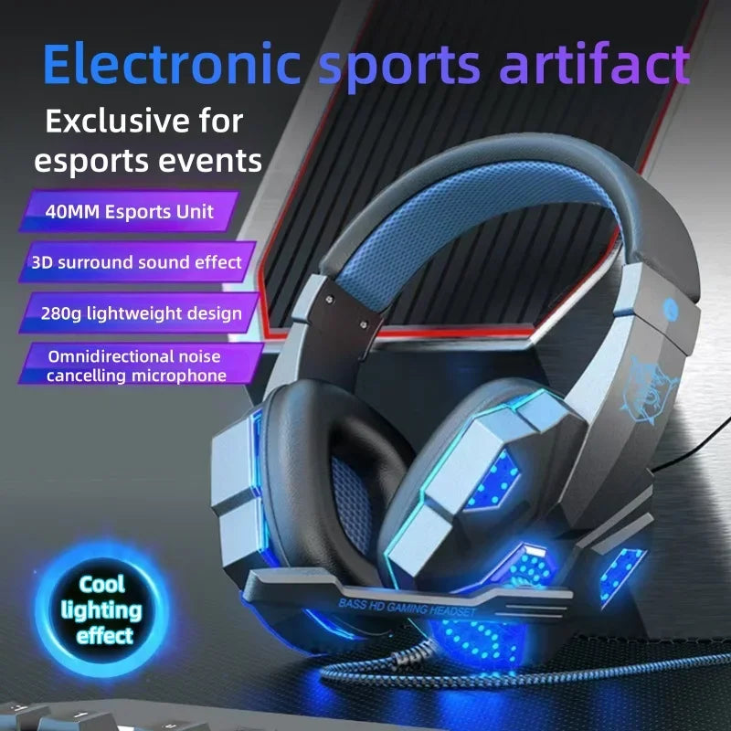 RGB Gaming Headset with Microphone Over-Ear Wired Headphones Drivers Lightweight for PC PS5 Xbox Switch