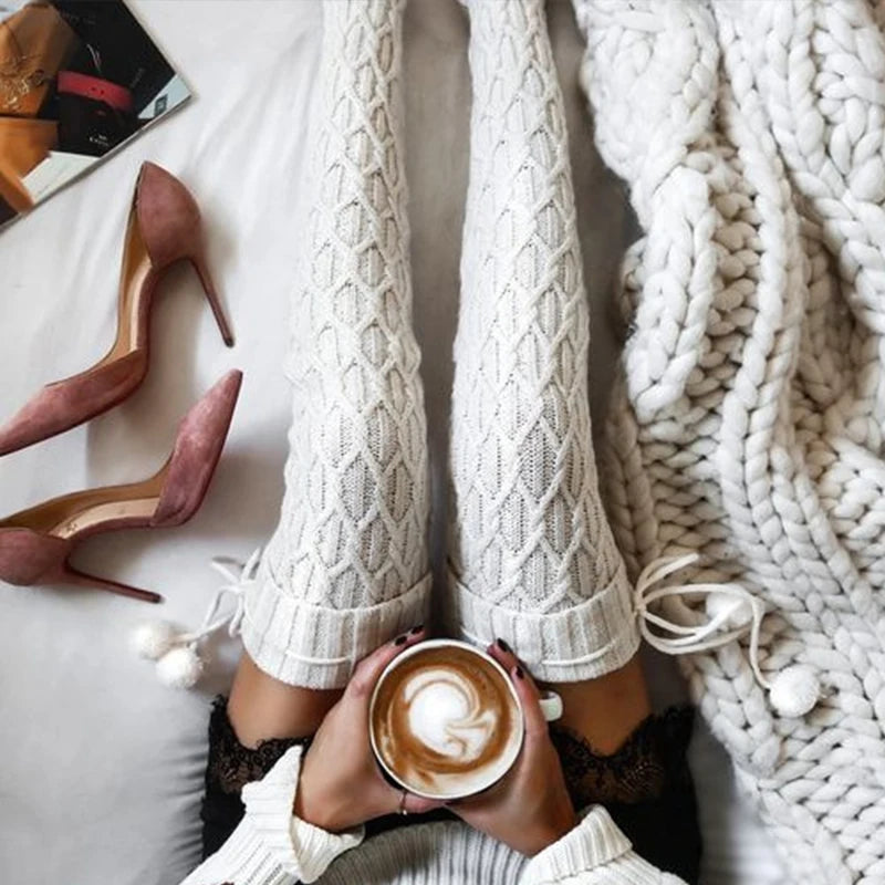 Hot Selling Woolen Socks Thickened Stockings Woolen Ball Socks Pile Up Socks Winter New Stockings Bow Knots Woolen balls