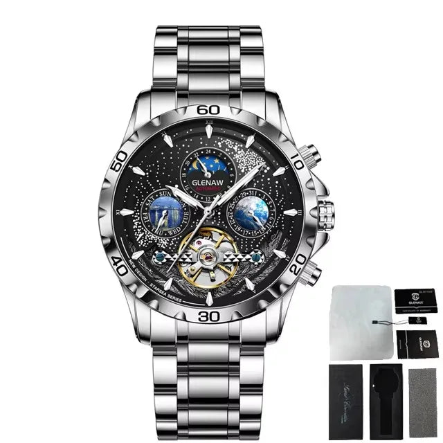 GLENA Men Multifunctional Watches Luxury Fashion Business Watch Mens Waterproof Mechanical Watch Montre Homme Relogios Masculino