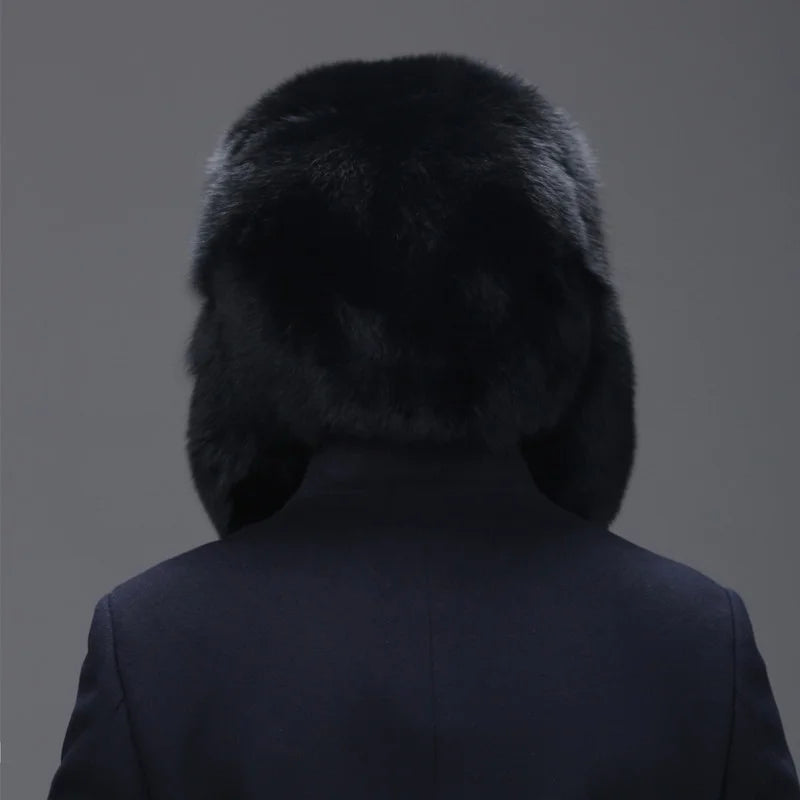 Men Real Fox Fur Beanies Hat Mongolian Hat Unique Process Fox Tail Design Luxury Winter Warm Hats For Fashion Men Bomber Hat