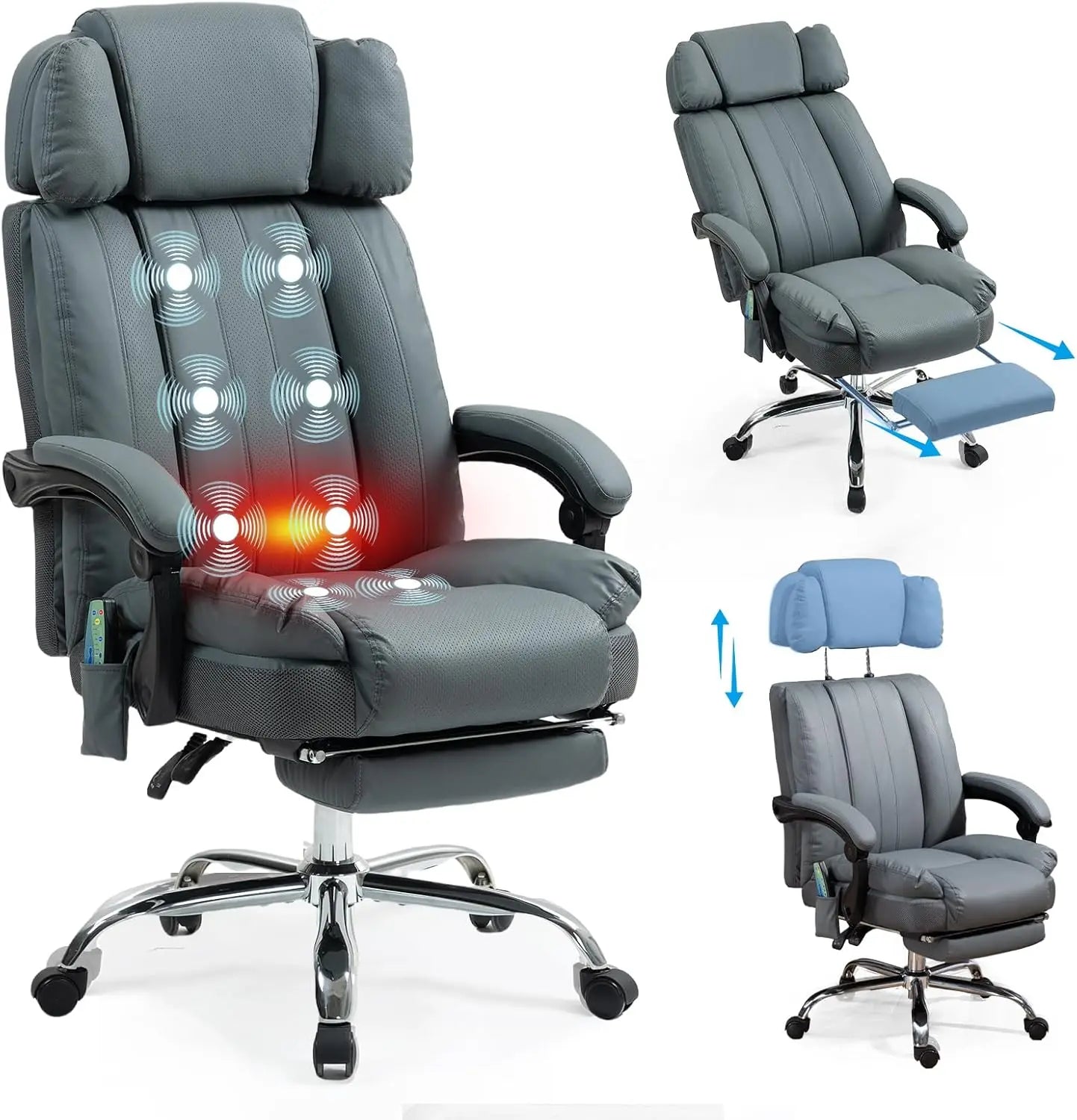 Massage Office Chair with Heat and 8 Vibration Points Big and Tall Executive Office Chair with Adjustable Headrest, Extra Wide S