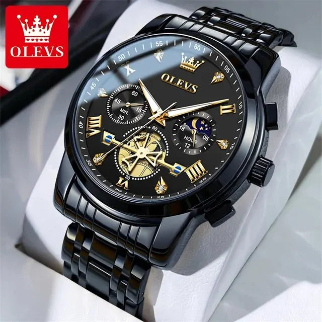 OLEVS 2856 Man Watch 24 Hour Moon Phase Chronograph Waterproof Luminous Multifuncation Original Luxury Quartz Wristwatch for Men