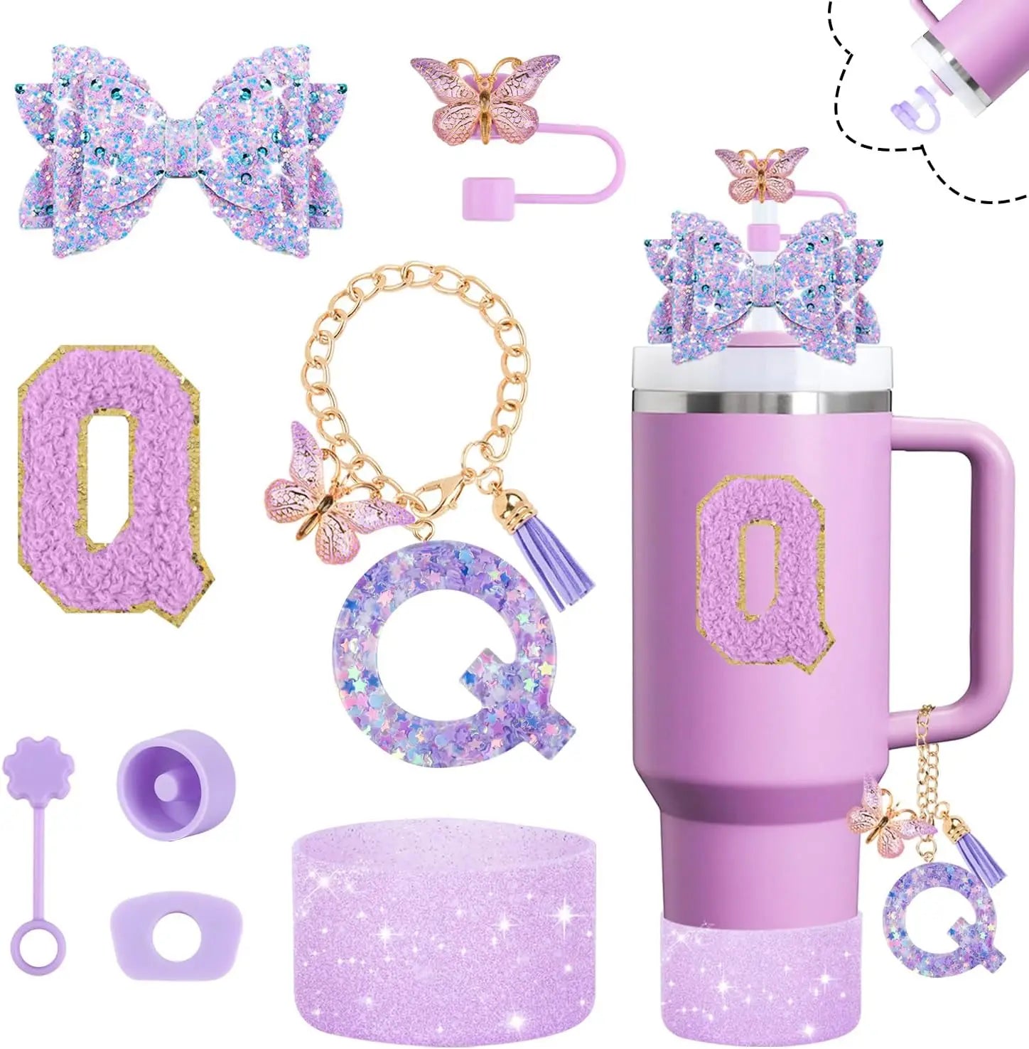 8pcs Cup Accessories Set 30oz 40oz tumbler Straw Topper Cover, Boot, Spill Proof Stoppers, Handle Charms Sticker for Stanley Cup