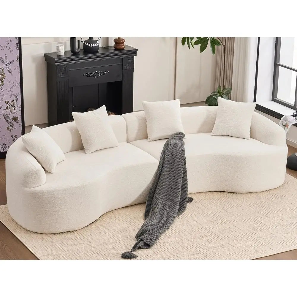 Luxury 4-Seater Curved Chenille Sectional Sofa with Plush Pillows for Living Room Comfort - Kimlud