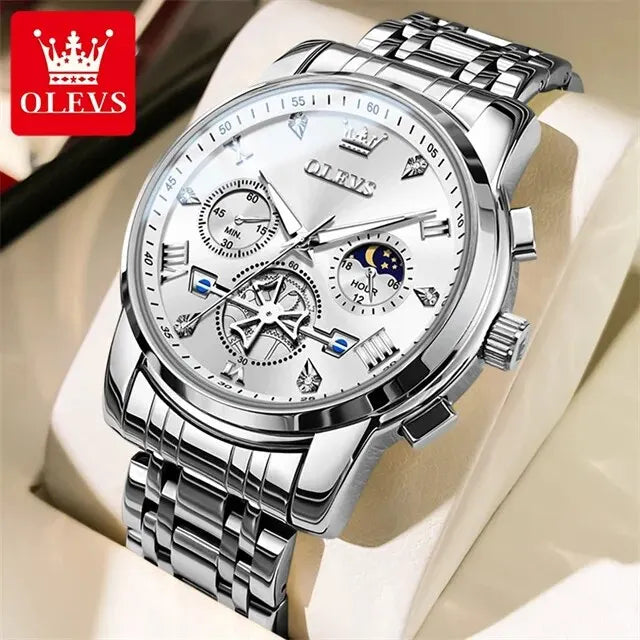 OLEVS 2856 Man Watch 24 Hour Moon Phase Chronograph Waterproof Luminous Multifuncation Original Luxury Quartz Wristwatch for Men
