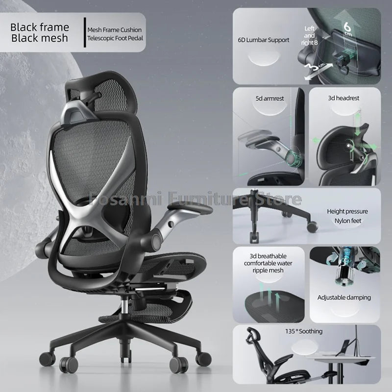 Comfortable Black Mesh Computer Chair Stylish Office Chair with Lumbar Support Adjustable Home Swivel Desk Chair for Gaming Work