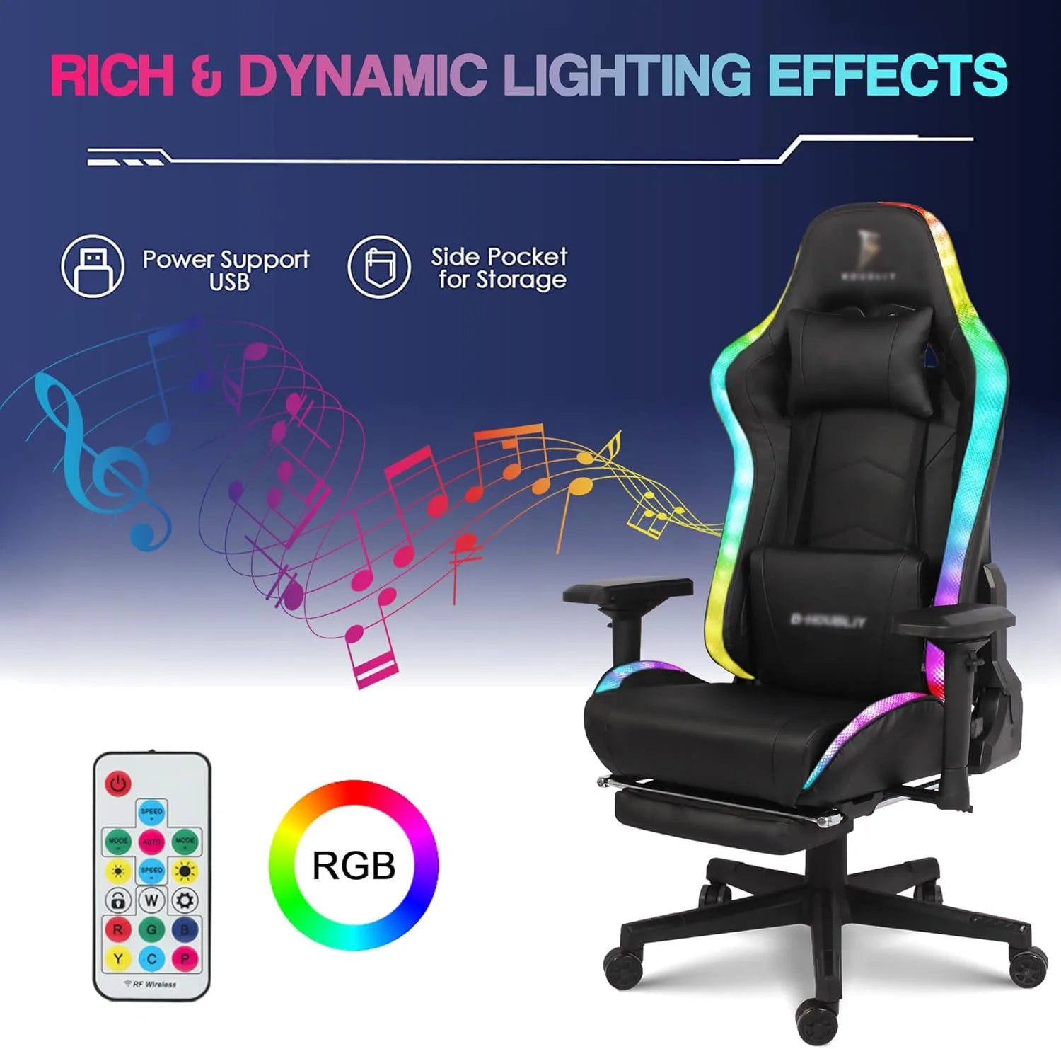 Gaming Chair with Speakers Video Game Chair PU Leather Recliner Computer Chair Swivel E-Sports Chair with Armrest
