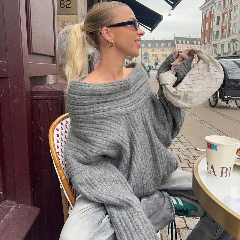 Knitting Off The Shoulder Long Sleeve Women'S Tops Skirt Women'S Sets Sweatshits Sweater Streetwear Wholesale Clothes