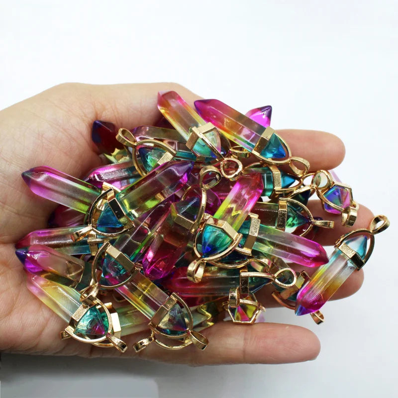 New Fashion Glass Colorfull Pillar Point Charm Pendants for Jewelry Pendants Making 24pcs/lot Wholesale Free Shipping