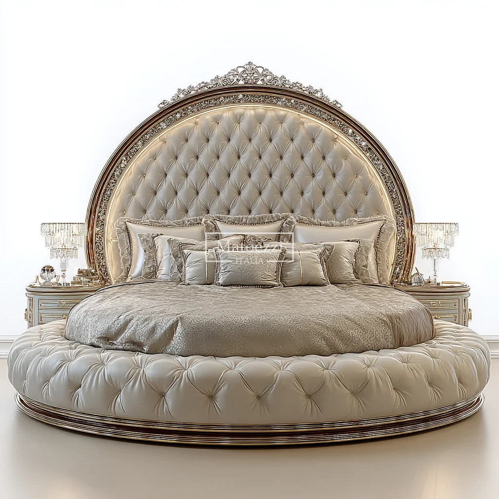 Luxury Crystal Tufted Bed Oversized Mirror Headboard Royal Baroque Velvet Upholstery for Home Hotel Elegant Bedroom Furniture - Kimlud