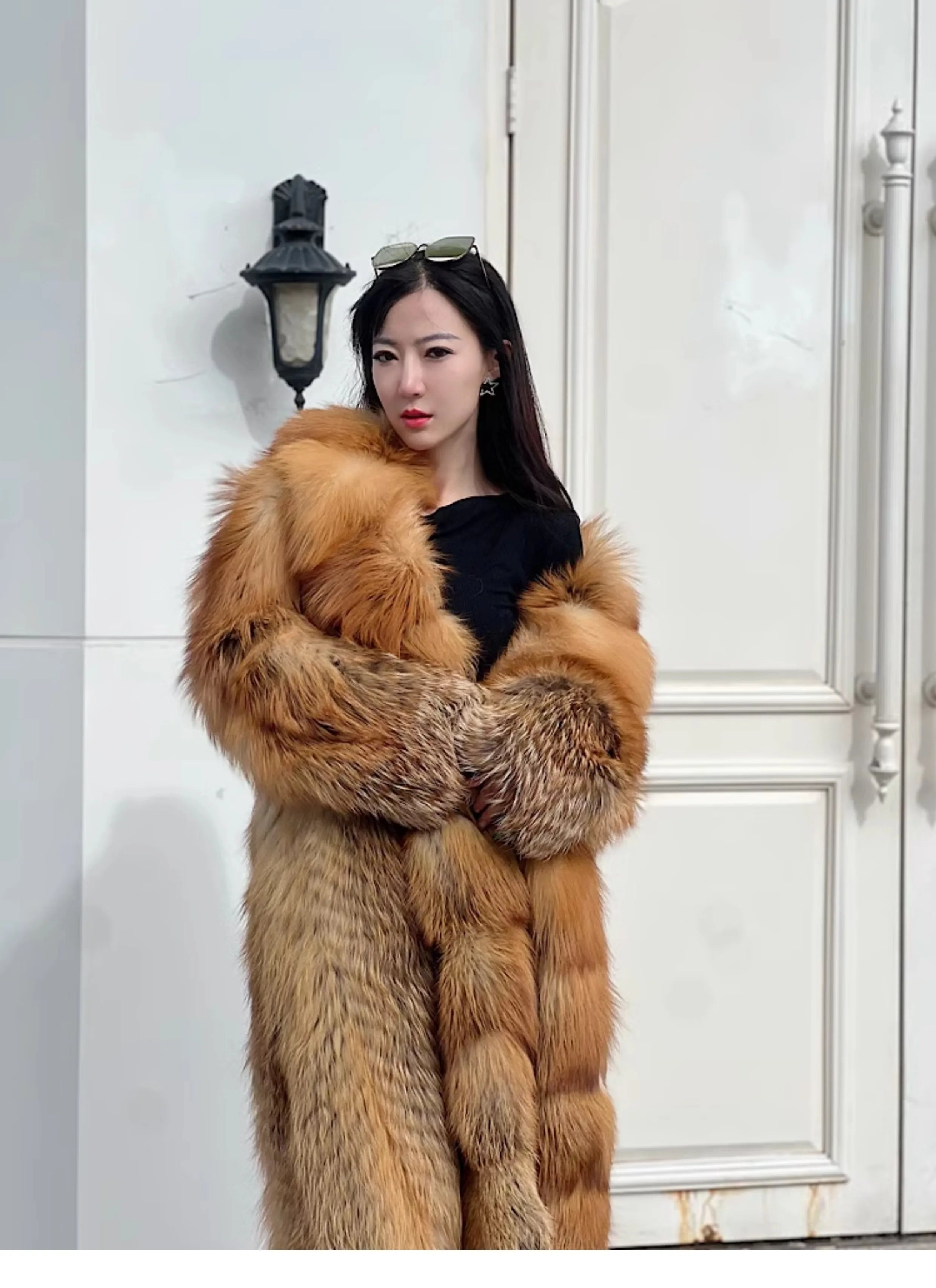 European and American big brand light luxury rare red fox fox fur coat women's long aura high-end catwalk young style winter