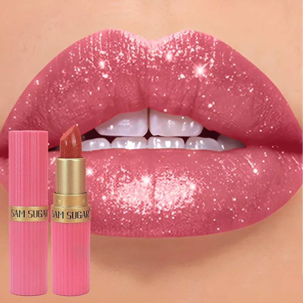 Diamond Shiny Velvet Matte Lipstick Glitter Shimmer Pearlescent Sexy Red Lip Tint Non-Stick Lip Stick High Pigment Lips Cosmetic