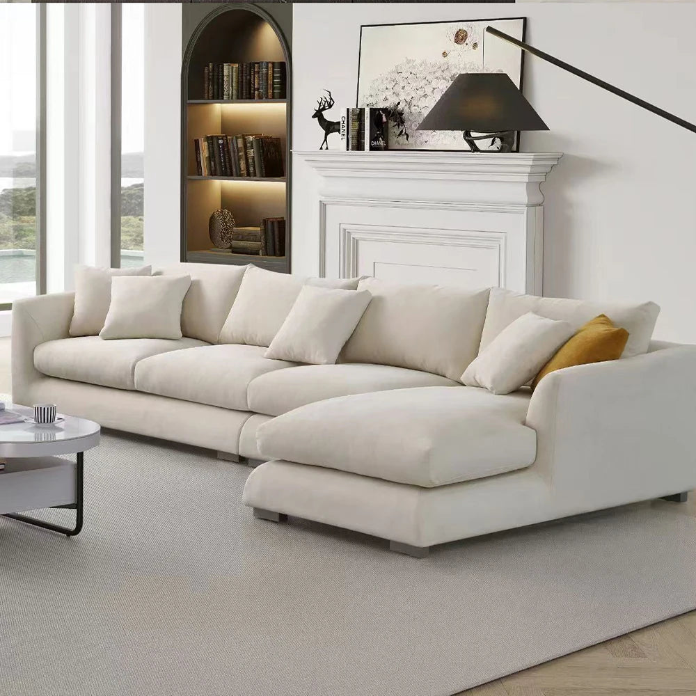 Cloud Down Filled Chaise Sofa Living Room Sofa L-shaped Recliner Sofa Comfortable Cloud Sofa Linen Sofa Removable...