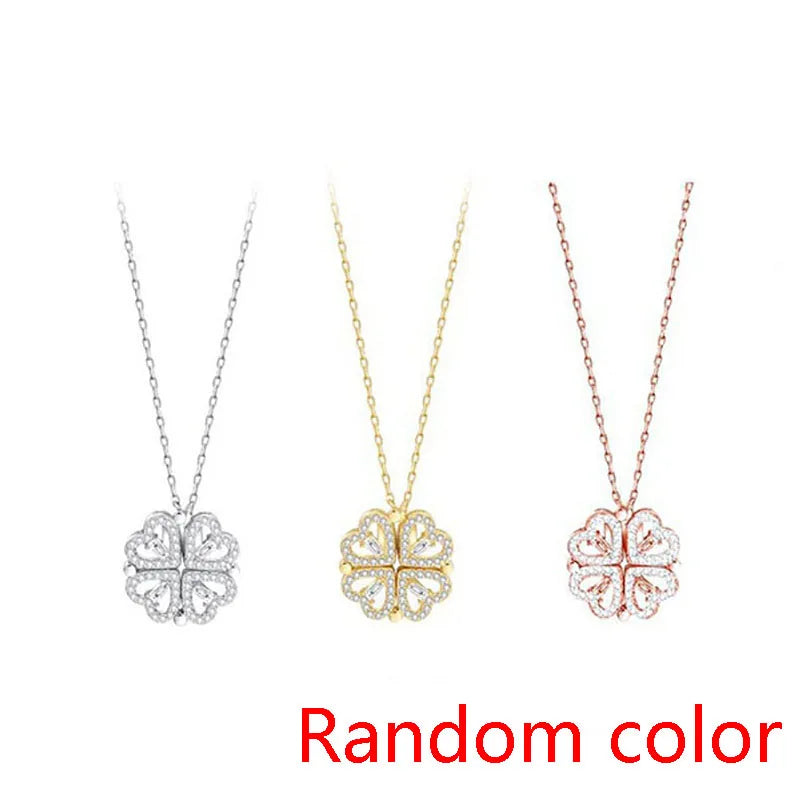 1pc Heart Shaped Four Leaf Clover Pendant Necklace Jewelry Zircon Women Love Clavicle Chain Gifts Openable ChokerJewelry