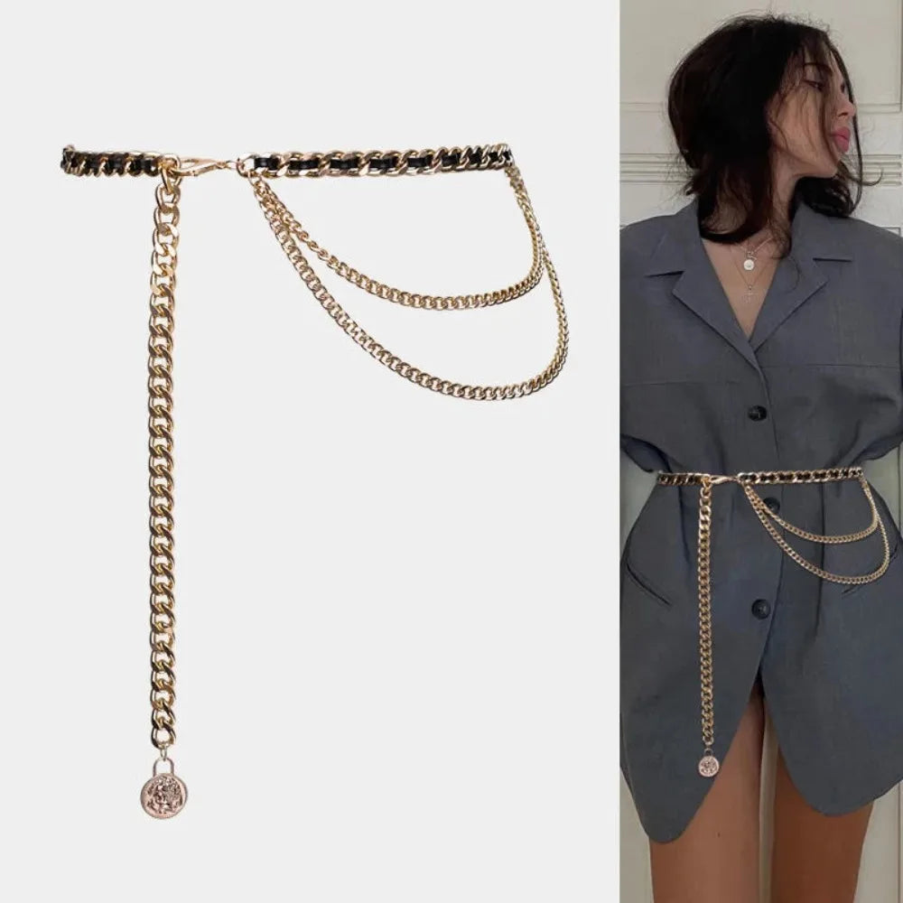 Fashion Metal Waist Chain Chain Strap Rope Adjustable Waist Belt Dress Shirt Decoration Waistband Women Waistband
