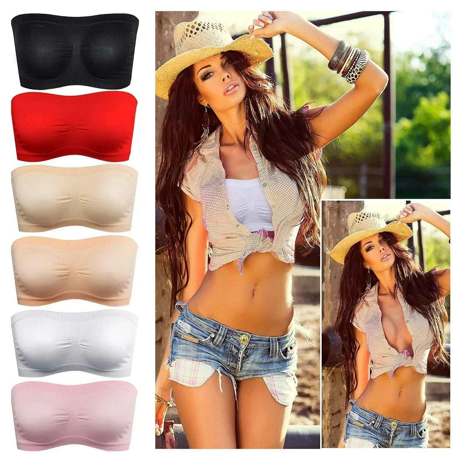 Ladies' Sexy Strapless Crop Top Bra Bandeau Boob Tube Brassiere Summer Breathable Mesh Invisible Strapless Chest Wraps Tube Tops