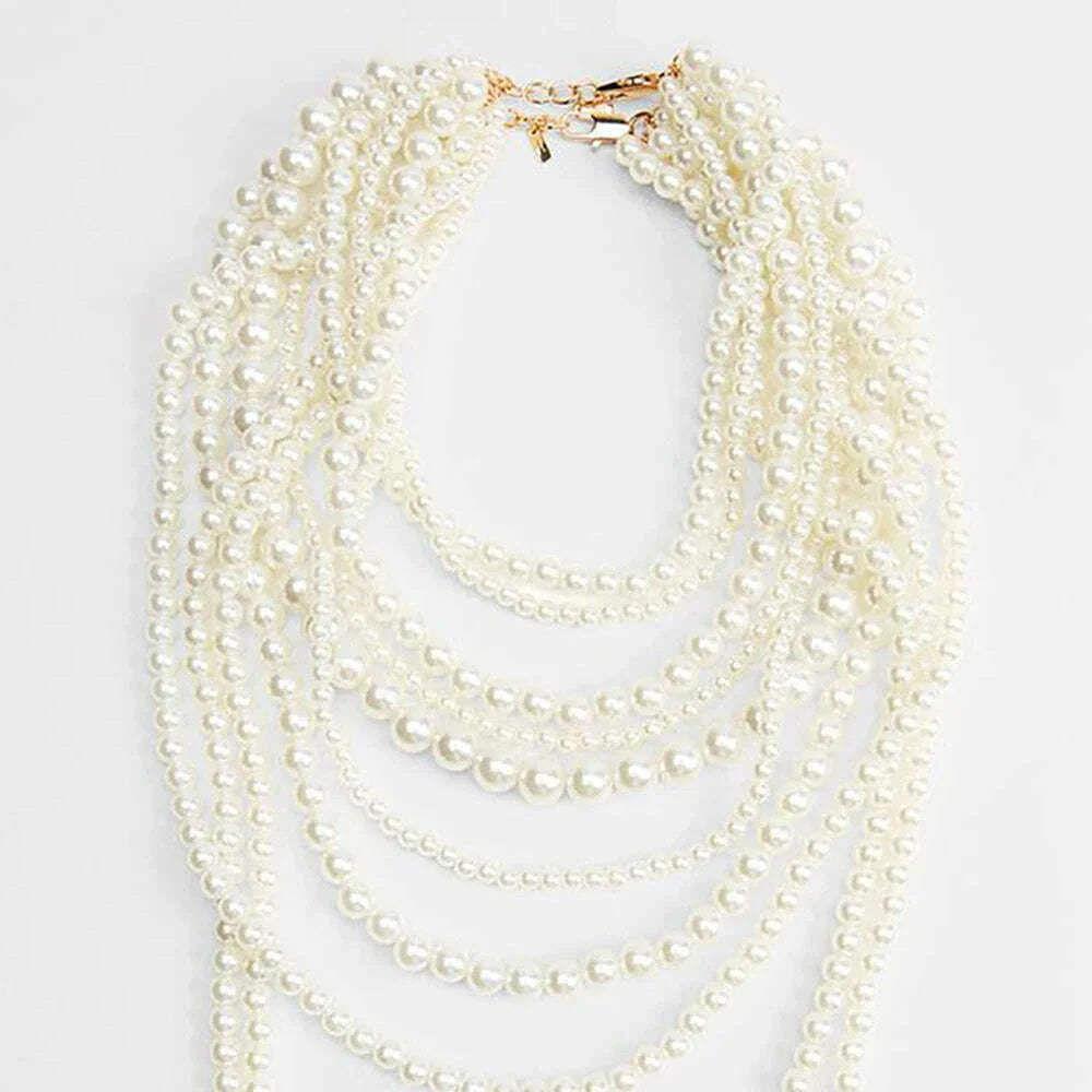 Girlgo Zaa MULTI-STRAND FAUX PEARL NECKLACE,Autumn Suit Sweater, Long Necklace, Daily Shopping Wedding Jewelry