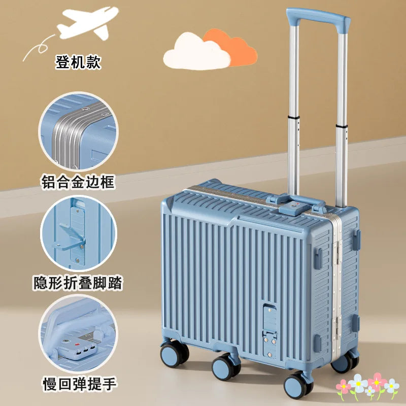 20 inch Mini Travel Suitcase Aluminum Frame Box Luggage Organizer Chirldren Ride Case Small Password Box Boarding Case