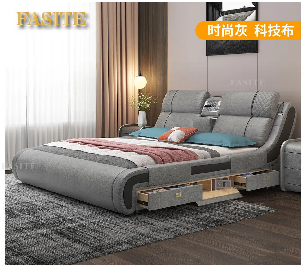 Modern Simple Massage Bed Luxury Water Proof Design Bedframe Double Bed Smart White Nordic Furniture | Kimlud Luxury Bed