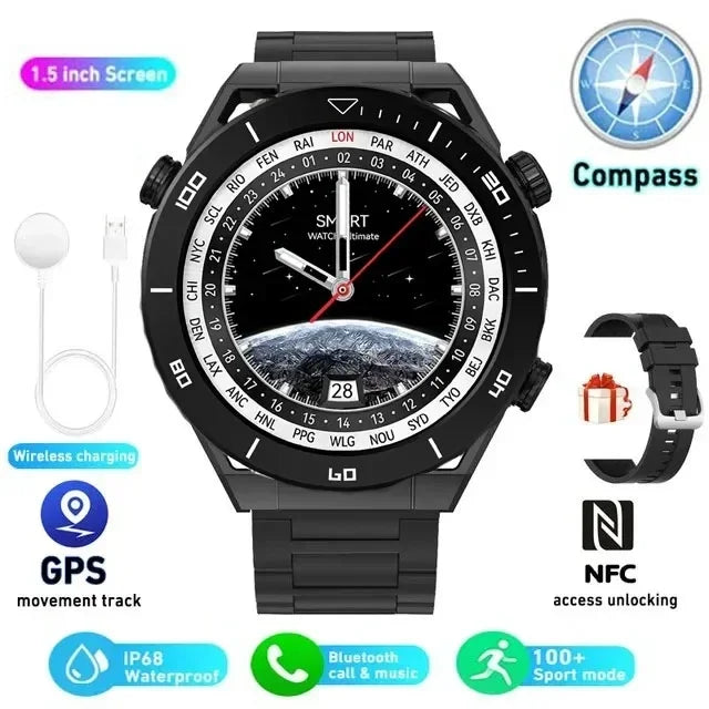 2025 NFC AMOLED Smart Watch Men Custom Dial Answer Call Sport GPS Track Compass IP68 Waterproof Smartwatch For Huawei Ultimate
