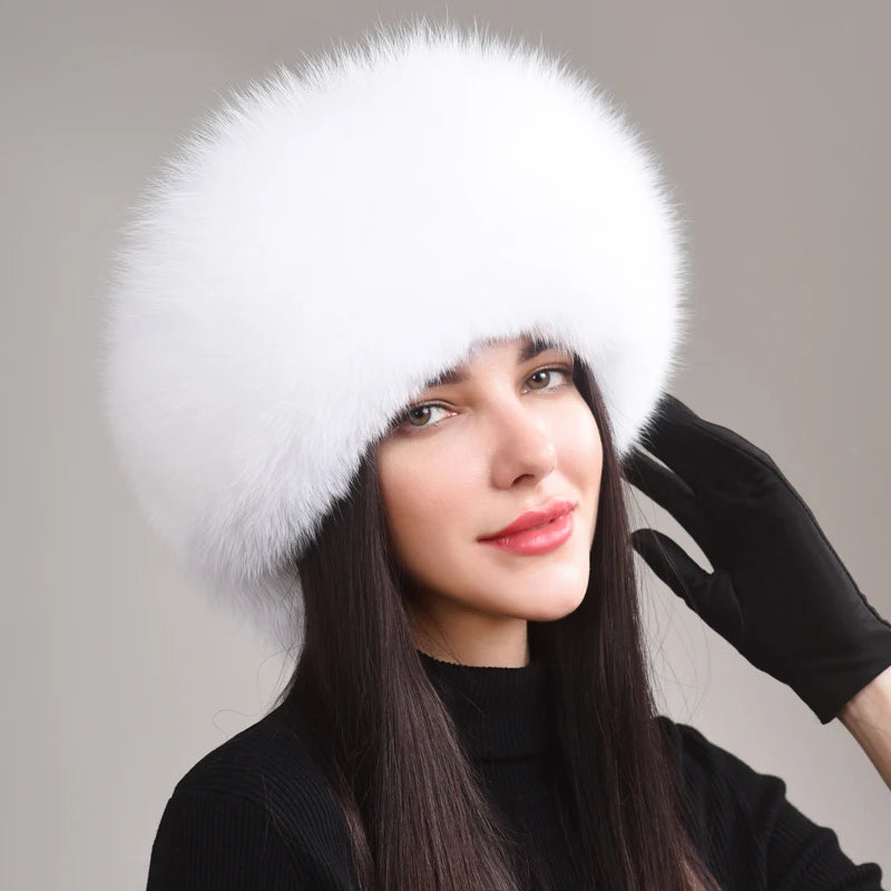 Hot Sale 100% natural Fox Fur Hat Women Caps Winter Warm Hat Thick Fur Cap Female Fashion For Women Hat With Earmuffs Hats