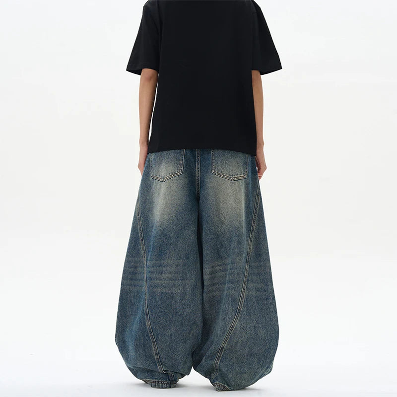 Baggy Wide-leg Jeans Men's Oversized Streetwear Vintage Washing Y2K Denim Pants Spliced Autumn Fashion Loose Man Trousers