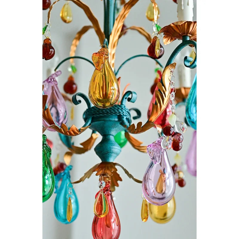 French Colorful Restaurant Chandelier Art Glass Lamp Romantic Bedroom Lamp Retro Colorful Candle Chandelier Crystal Lamp - Kimlud
