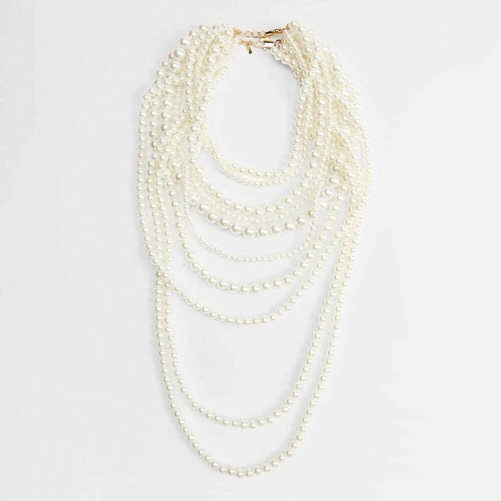 Girlgo Zaa MULTI-STRAND FAUX PEARL NECKLACE,Autumn Suit Sweater, Long Necklace, Daily Shopping Wedding Jewelry