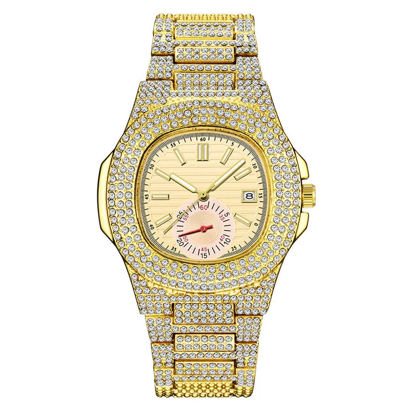 New Hip Hop Watches For Men Reloj Hombre Fashion Alloy Band Diamond Calendar Gifts Quartz Wristwatches Relogios Masculino 2024