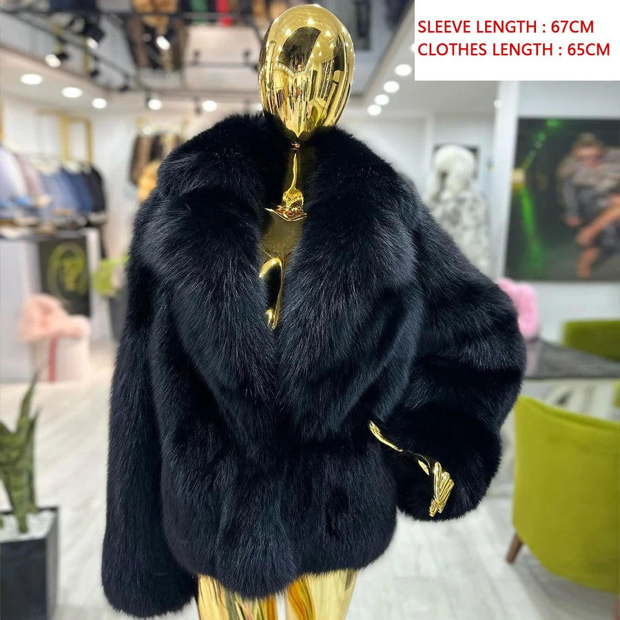 New Fox Fur Jackets For Woman Natural Fox Fur Coat With Turndown Collar Black Fur Jacket For Women