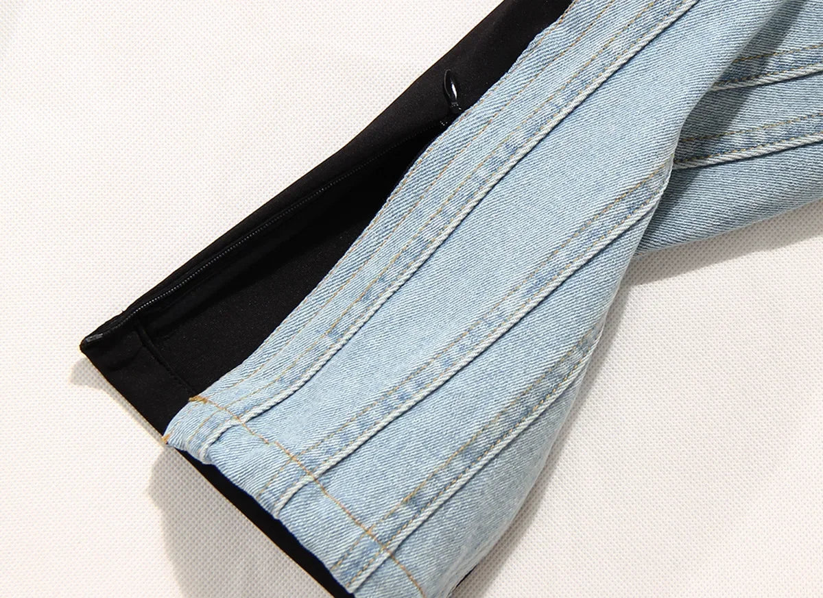 Patchwork Colorblock Women's Jeans High Waist Slim Casual Straight Denim Pencil Pants Female Fashion | Kimlud Mid Range Pants