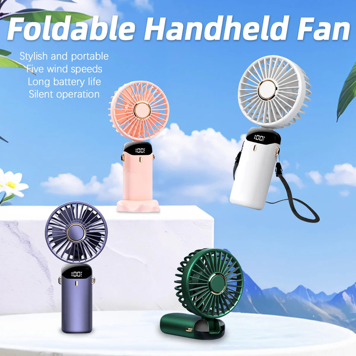 5 Speed Adjustable Intelligent Digital Display USB Folding Neck Hanging Fan Portable Charging Model Portable Cooling Device