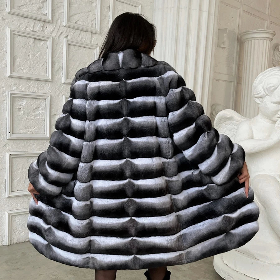 Women Natural Rex Rabbit Fur Coat With Fur Collar Warm Winter Jacket Women Warm Chinchilla Fur Jacket Real Fur Coat New