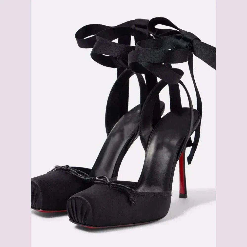 Ladies' New Summer Square Satin High-heeled Sandals with Ankle Straps, Fashionable Party and Banquet Ballet High-heeled Shoes