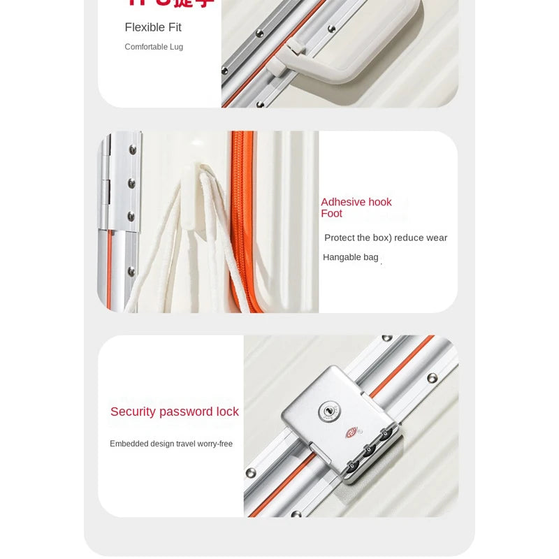 Aluminum Framed Front Open Suitcase Carry-on Bag Wide Handle Luggage Multifunctional 20/28-inch Impact Resistant Travel Bag