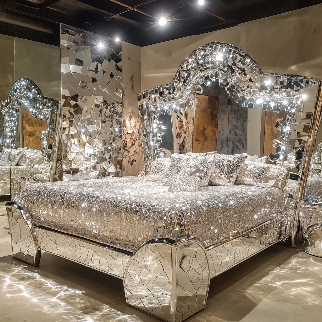 A Modern Luxury Diamond Crystal Bedroom Wooden Frame Bed Queen/King Size Designer Furniture for Home or Hotel for Villas Halls