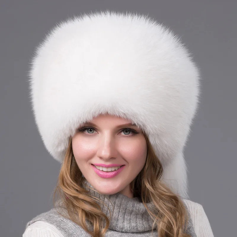 Winter fashion Bomber Trapper Hats Thick Winter Warm real Fox Fur Thick Warm Snow Caps Ear Flap Caps Russian For woman