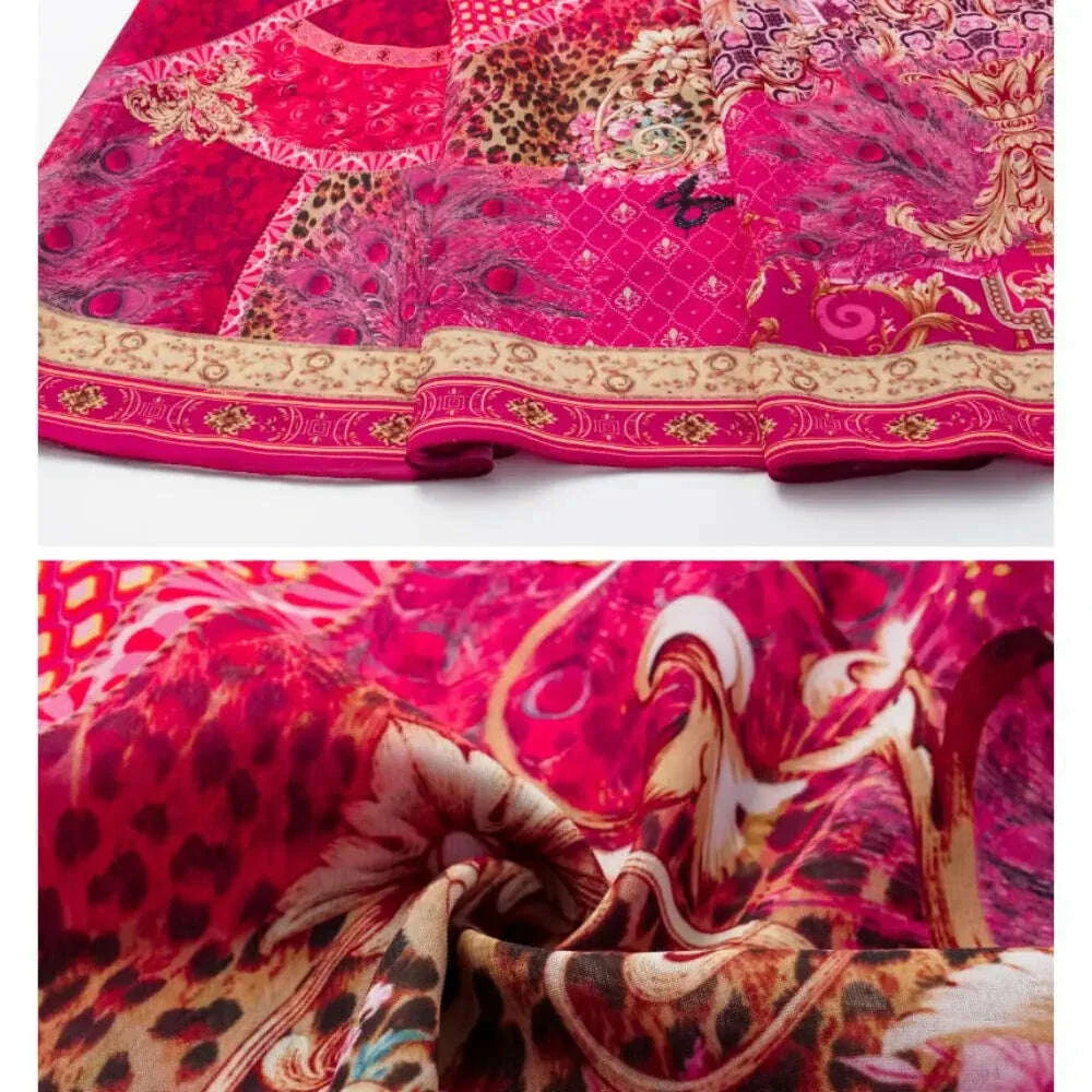 FLAXMAKER Ruffled Rose Red Blooming Flower Print One Piece Swimsuit and Skirt Women Beachwear Luxury Bathing Suit