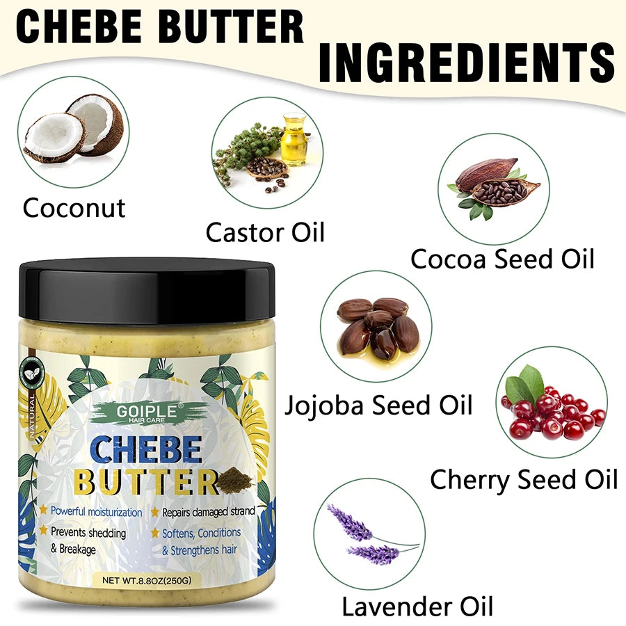 8.8oz African Chebe Butter for Growth Moisturizing Repair Damaged Hair Mask Anti Loss Serum Regrowth Treatment Essence Oil Care