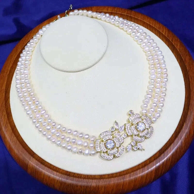 2ROWS freshwater pearl WHITE/GRAY ROUND 8-9MM necklace 24-26" FPPJ wholesale for woman gift