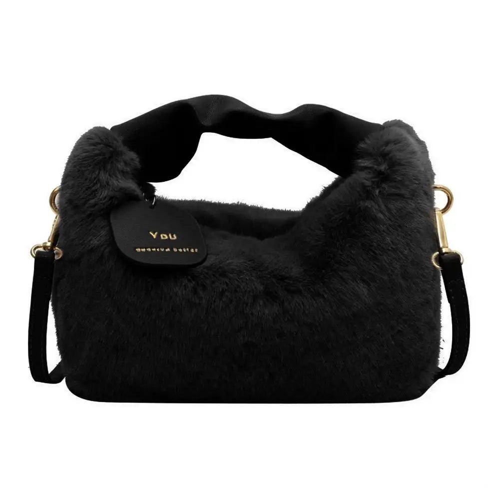 New Winter Plush Handbag Small Half Moon Crossbody Bag Simple Elegant Cute Ladies Shoulder Bag