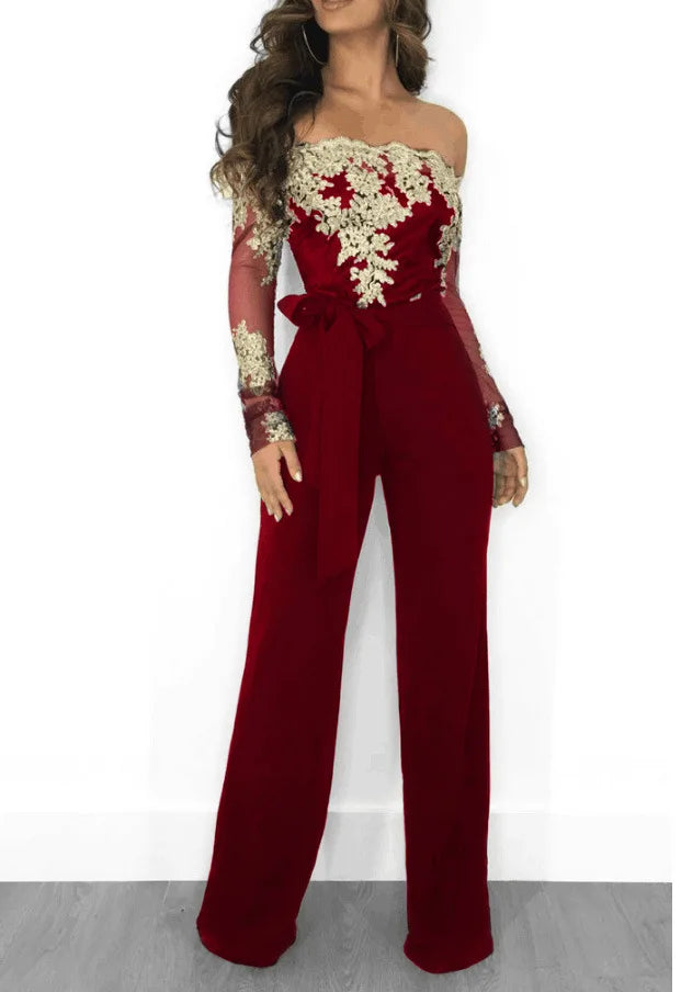 Elegant Lace Stitching Jumpsuit 2025 Summer Wide Leg Pants Romper Women Casual Office Playsuit Holiday Communting Overalls Mujer