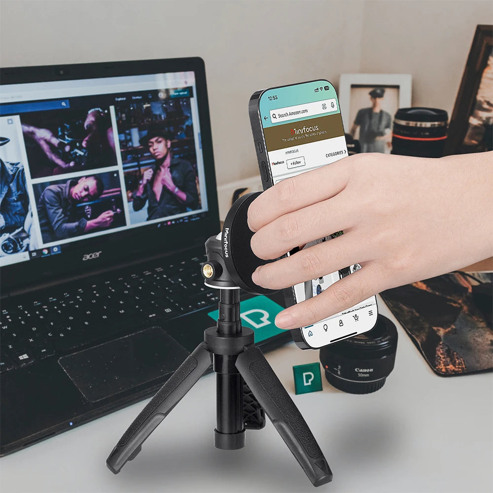 Magnetic Smartphone Tripod for MagSafe, Mini Extendable Selfie Stick 360° Ball Head Tripod Stand Handle Grip for iPhone 14 13 12