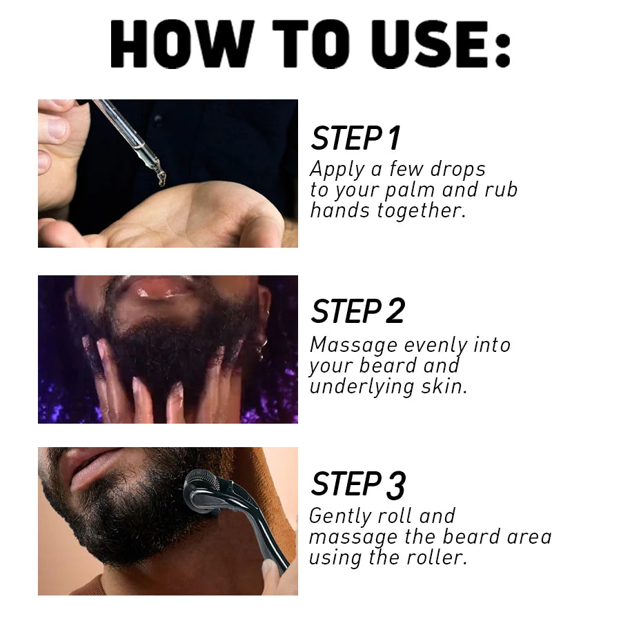 Natural Shea Beard Conditioning Oil Soften Strengthen Beard Sandalwood Scent 30ml and Gently Roller For Men Facial Hair Massage