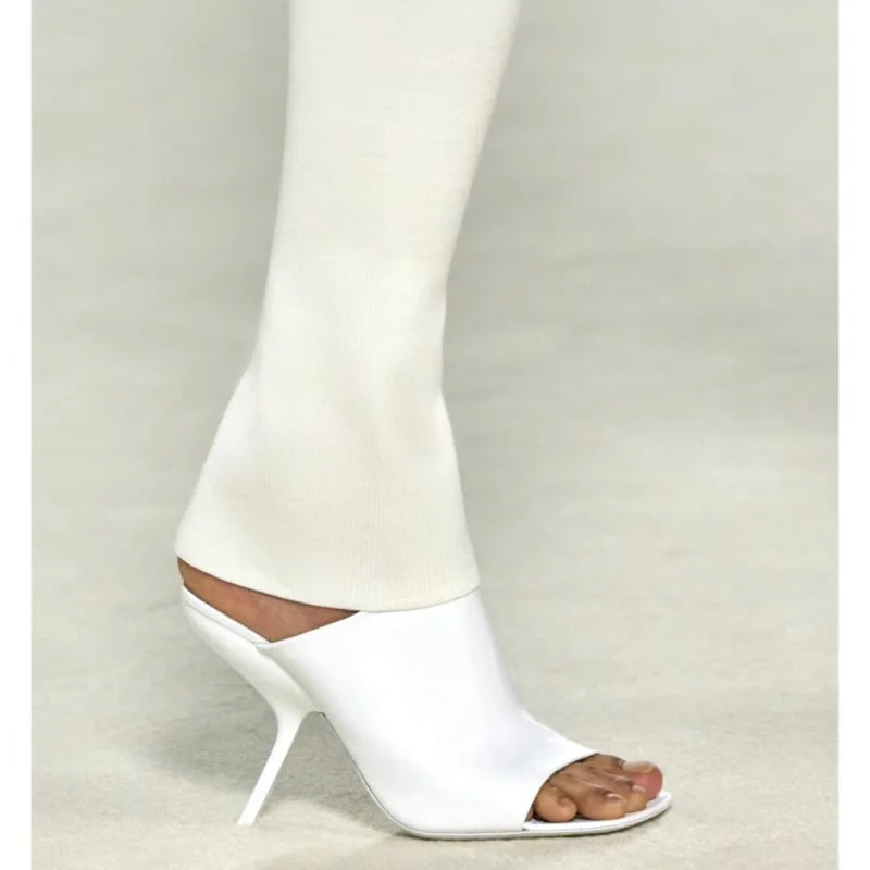 2025 New Style Women's High Heels Shoes Patent leather Pointed Toe Solid Color Night Club Party Shoes Femme Summer Half Slippers