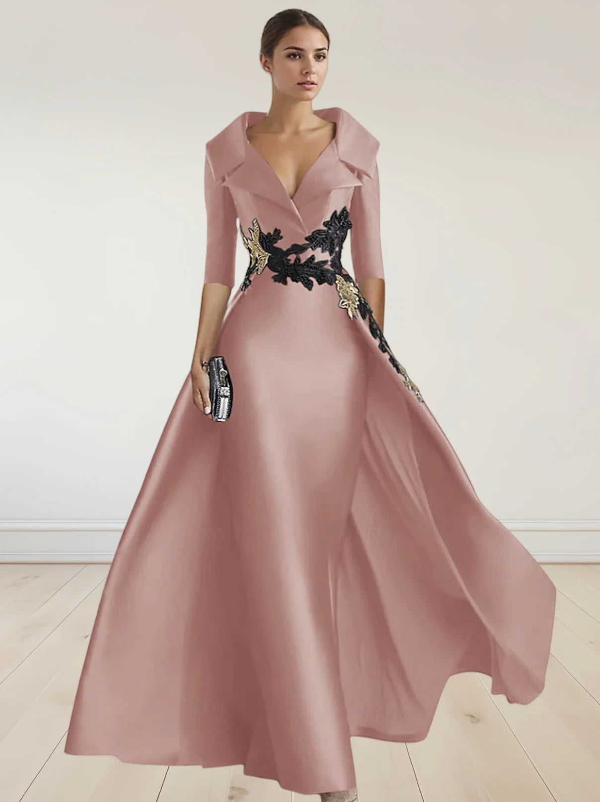A-Line Christmas Vintage Evening Gown Elegant Dress Formal Floor Length 3/4 Length Sleeve with Appliques Beading 2024