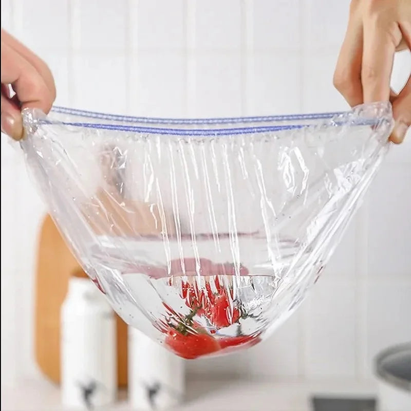 Colorful Disposable Food Cover Dust Food Grade Fresh Lids Elastic Plastic Wrap Shower Cap Fruit Food Cover Fresh Keeping Bag