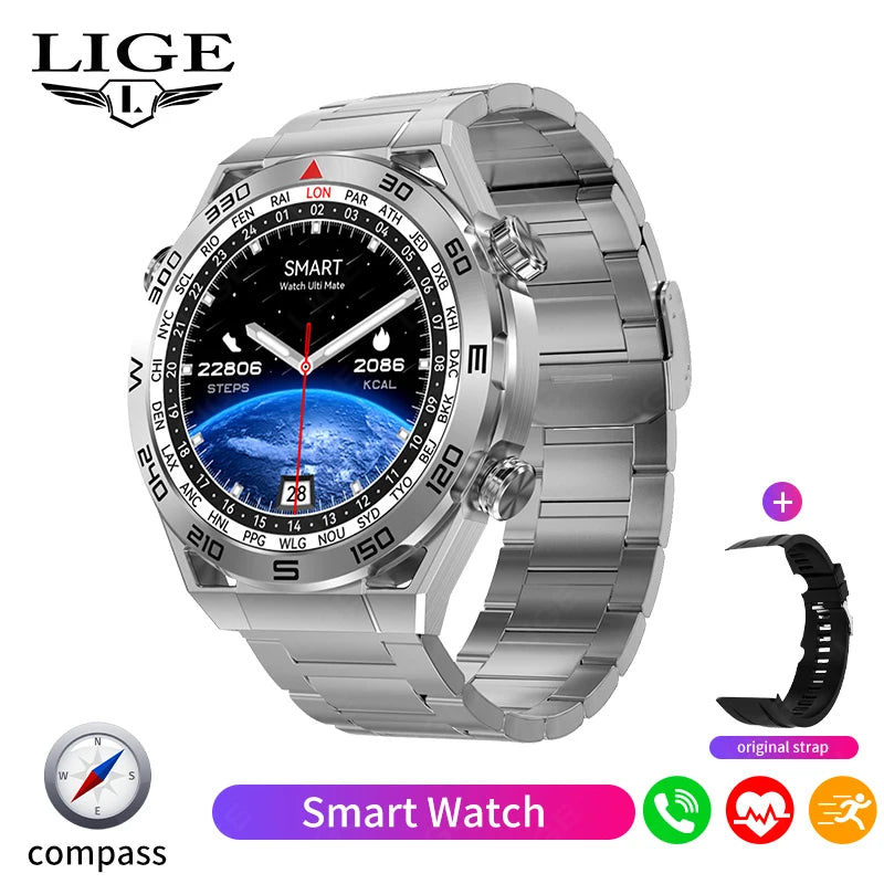 LIGE New NFC Smart Watch Men GPS Tracker Sport Fitness Men Watch For Android IOS Wireless Call ECG+PPG Health Monitor Smartwatch