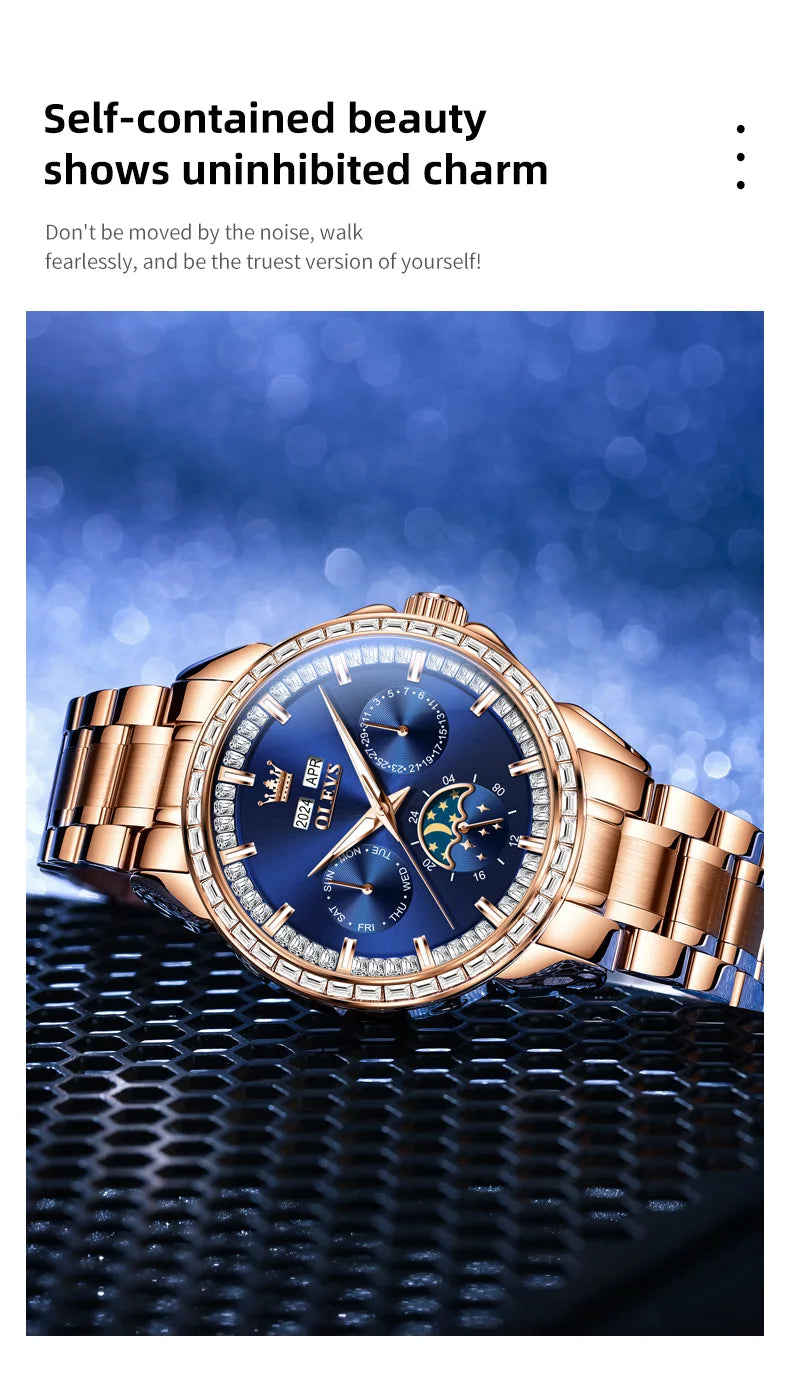 OLEVS 6695 Watch For Men Original Moon Phase Automatic Mechanical Man Watch 30M Waterproof Luminous Week Date Display...